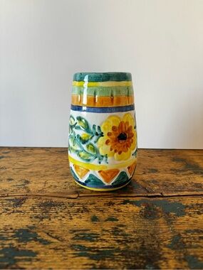 Hand-Painted Floral Ceramic Vase - Yellow & Green